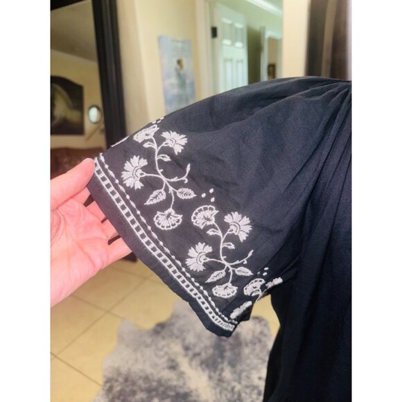 Old Navy Black Embroidered Short Sleeve Boho Swing Dress Pockets L Cottage Boho - Picture 7 of 9